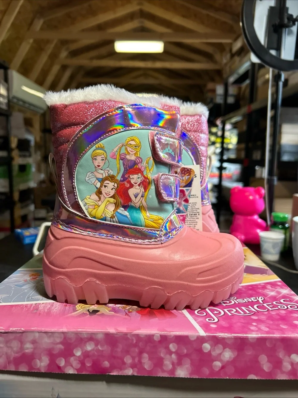 Disney Pink Iridescent Princess Kids Rain & Snow Boots